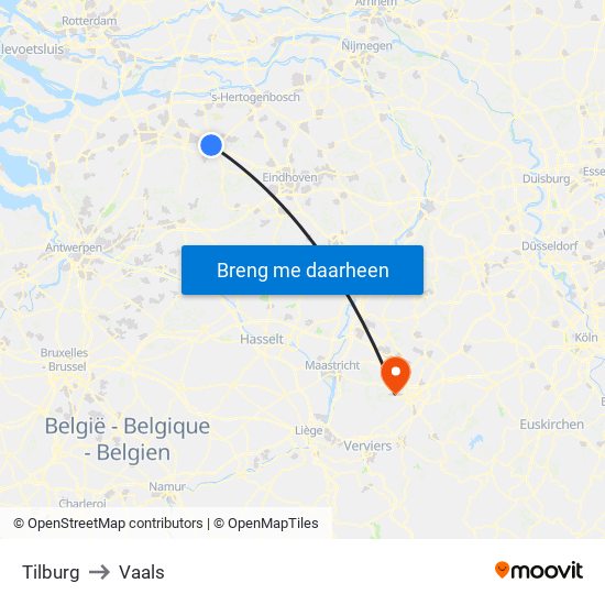 Tilburg to Vaals map