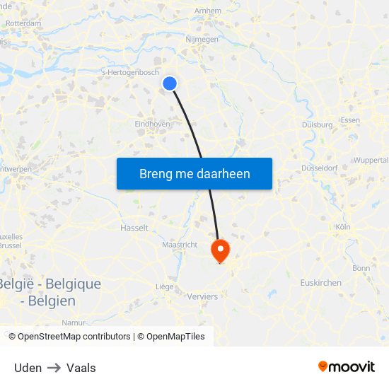 Uden to Vaals map