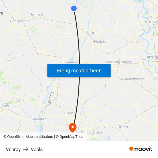 Venray to Vaals map