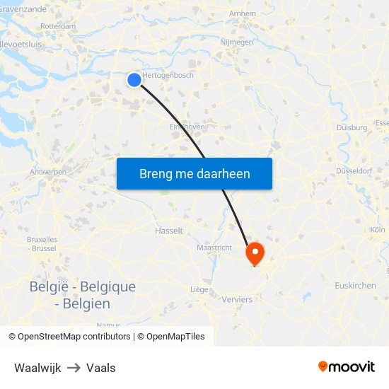 Waalwijk to Vaals map
