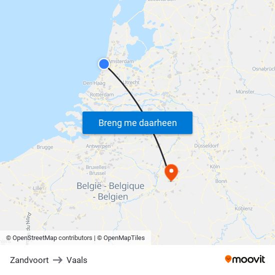 Zandvoort to Vaals map