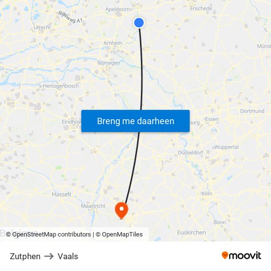 Zutphen to Vaals map