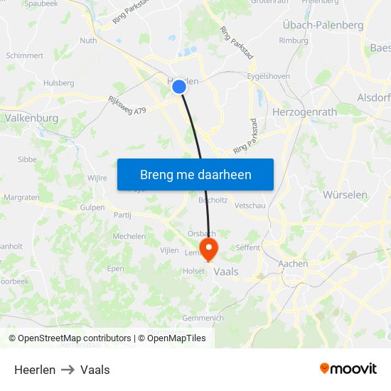 Heerlen to Vaals map