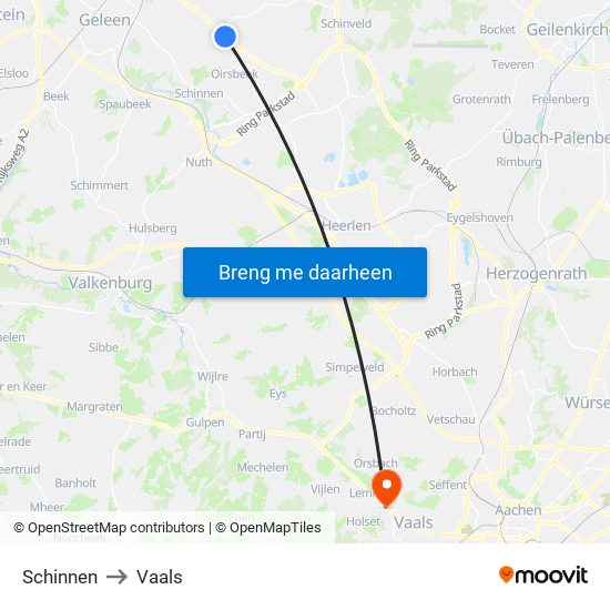 Schinnen to Vaals map