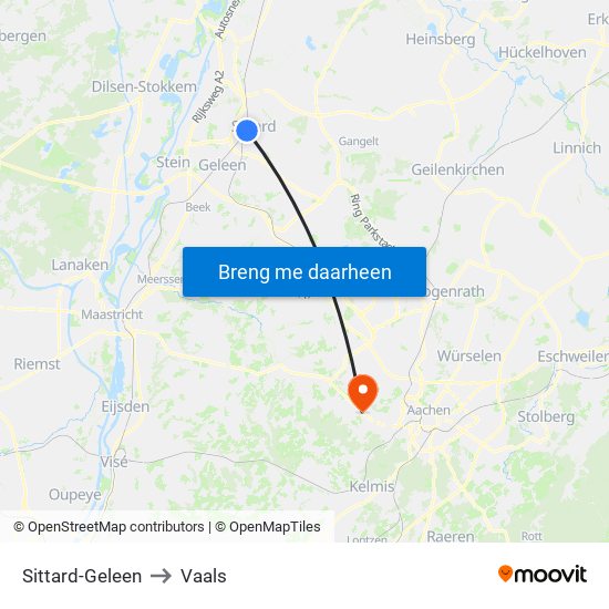 Sittard-Geleen to Vaals map
