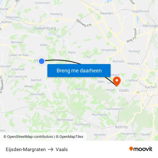 Eijsden-Margraten to Vaals map