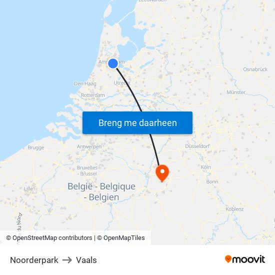 Noorderpark to Vaals map