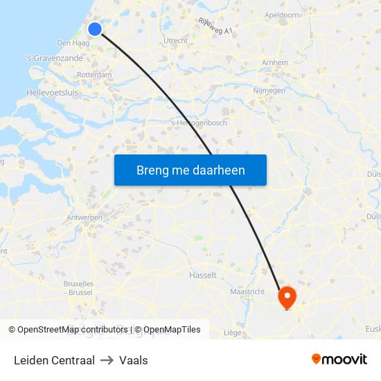 Leiden Centraal to Vaals map