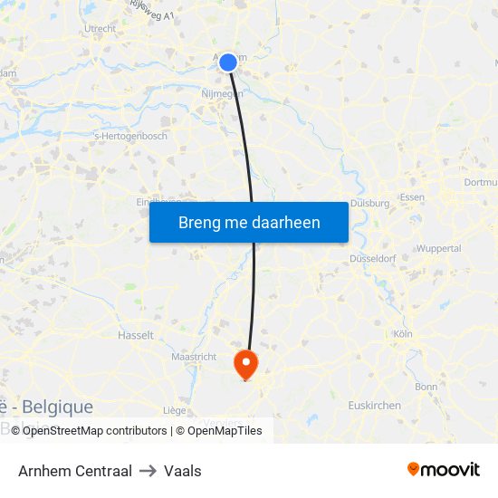 Arnhem Centraal to Vaals map