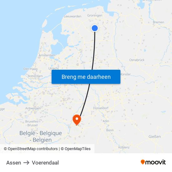 Assen to Voerendaal map