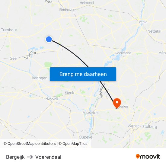Bergeijk to Voerendaal map