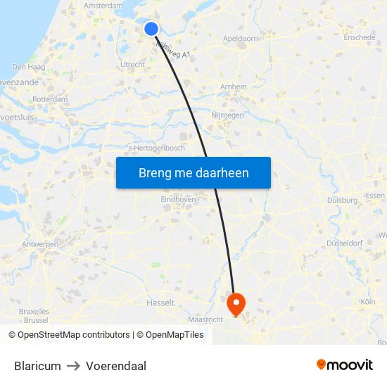Blaricum to Voerendaal map