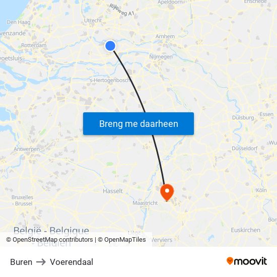 Buren to Voerendaal map