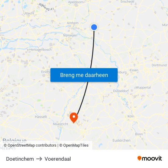 Doetinchem to Voerendaal map