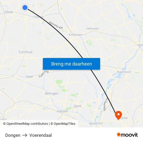 Dongen to Voerendaal map