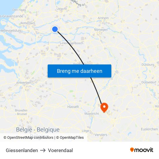 Giessenlanden to Voerendaal map