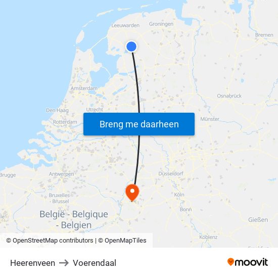 Heerenveen to Voerendaal map