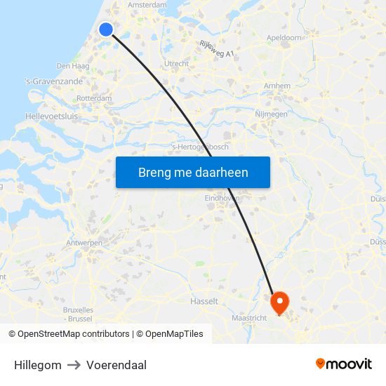 Hillegom to Voerendaal map