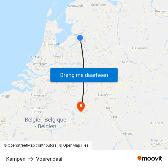 Kampen to Voerendaal map