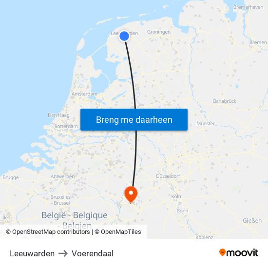 Leeuwarden to Voerendaal map