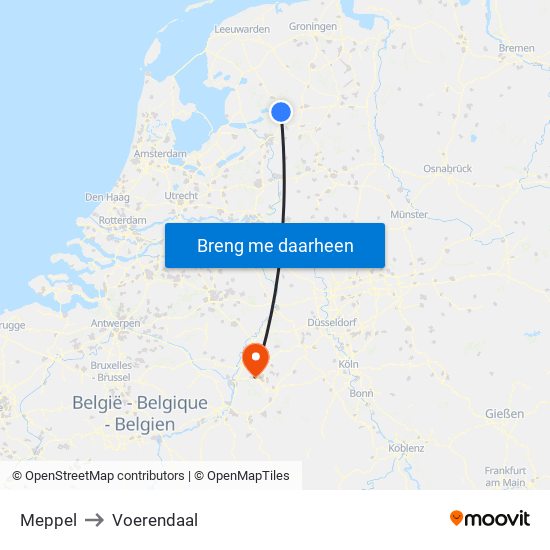 Meppel to Voerendaal map