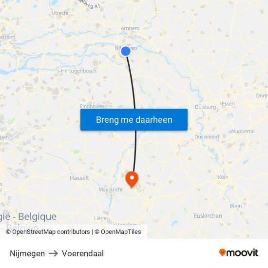 Nijmegen to Voerendaal map