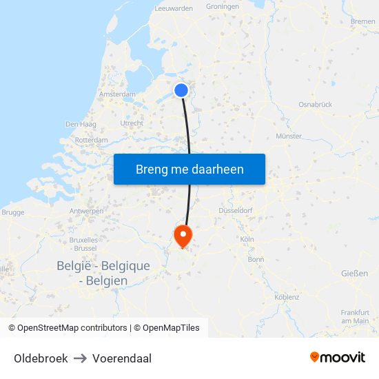 Oldebroek to Voerendaal map