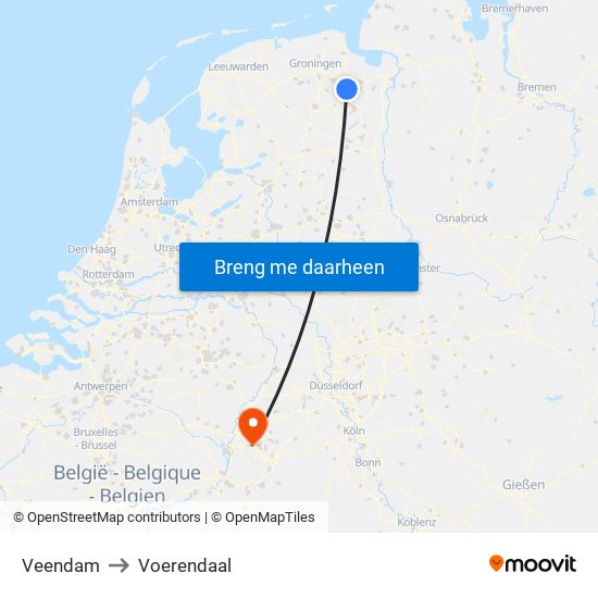 Veendam to Voerendaal map