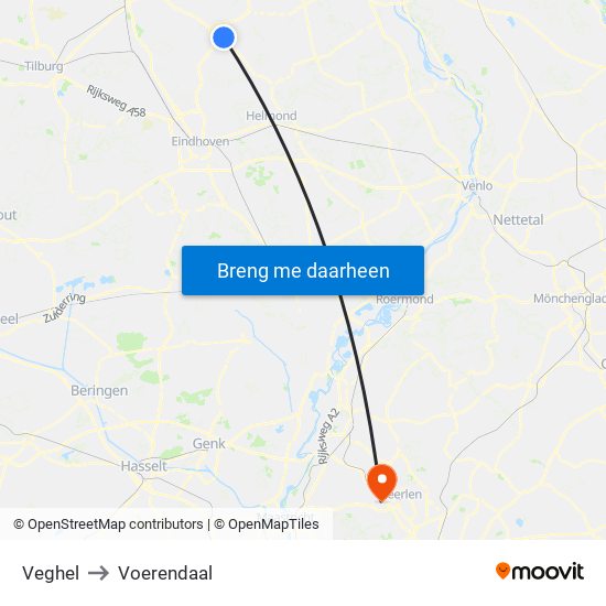 Veghel to Voerendaal map