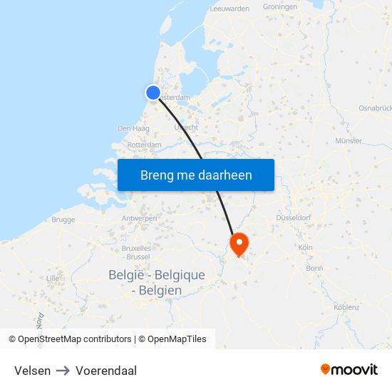 Velsen to Voerendaal map