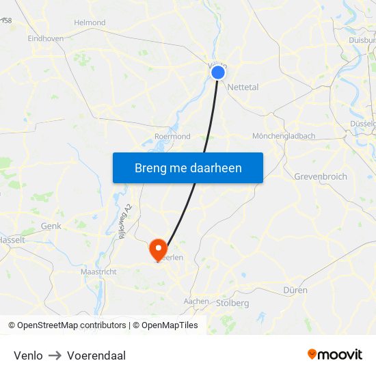 Venlo to Voerendaal map
