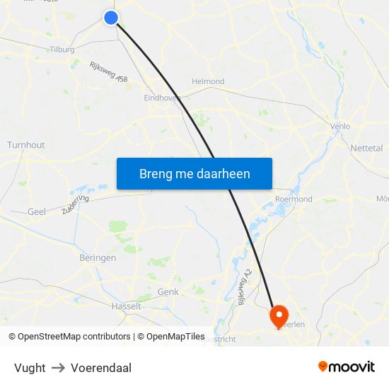 Vught to Voerendaal map