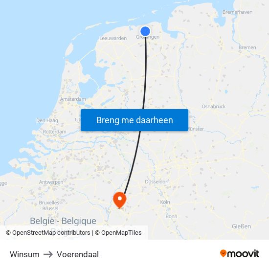 Winsum to Voerendaal map