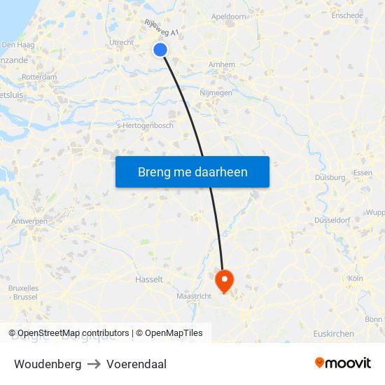 Woudenberg to Voerendaal map