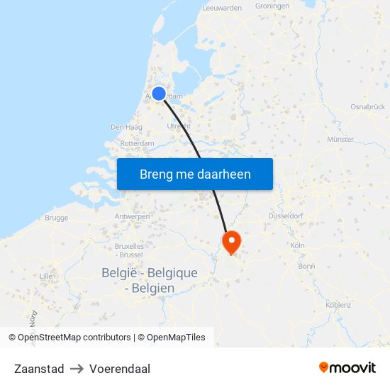 Zaanstad to Voerendaal map