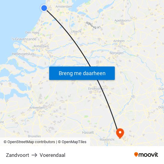 Zandvoort to Voerendaal map