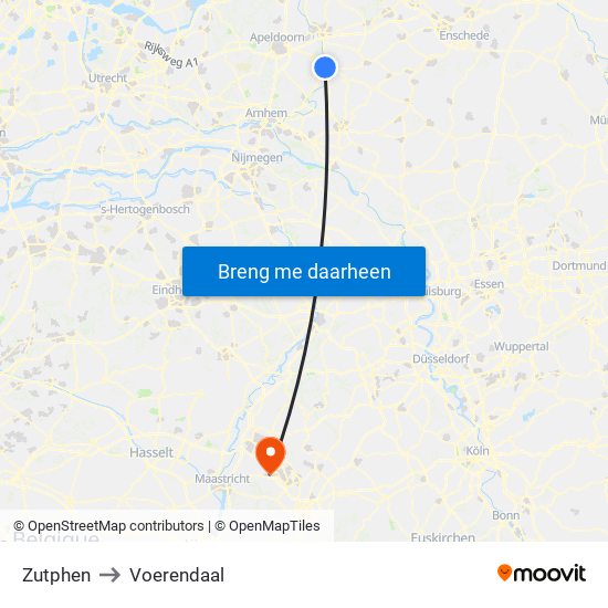 Zutphen to Voerendaal map