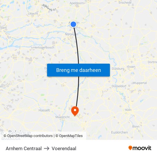 Arnhem Centraal to Voerendaal map