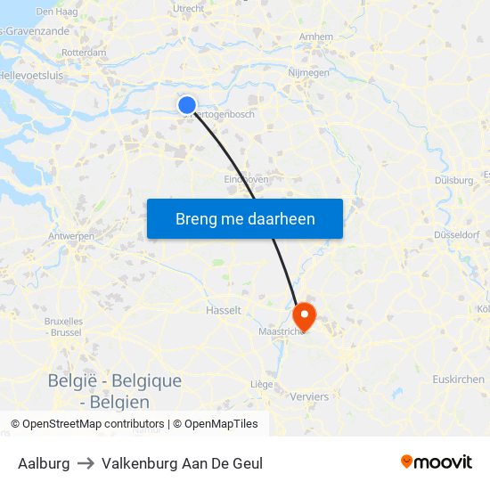 Aalburg to Valkenburg Aan De Geul map