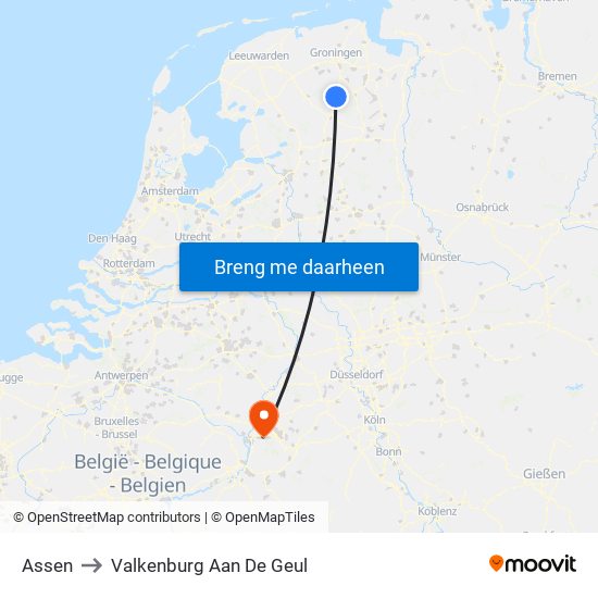 Assen to Valkenburg Aan De Geul map
