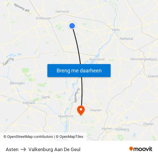Asten to Valkenburg Aan De Geul map