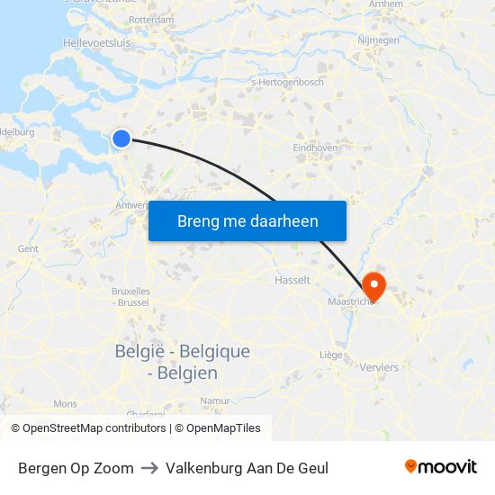 Bergen Op Zoom to Valkenburg Aan De Geul map