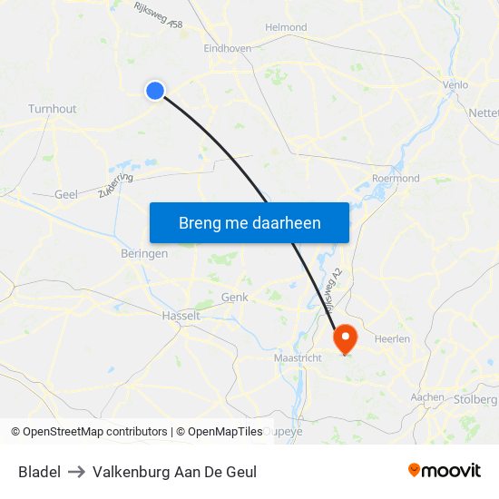 Bladel to Valkenburg Aan De Geul map