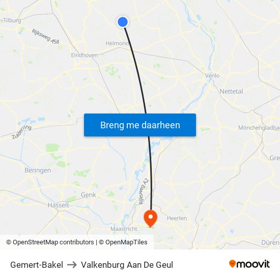 Gemert-Bakel to Valkenburg Aan De Geul map
