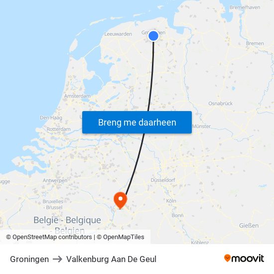 Groningen to Valkenburg Aan De Geul map