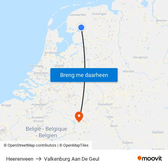 Heerenveen to Valkenburg Aan De Geul map