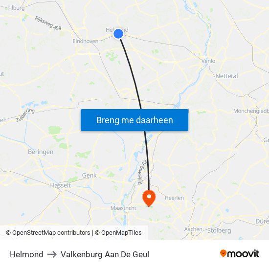 Helmond to Valkenburg Aan De Geul map