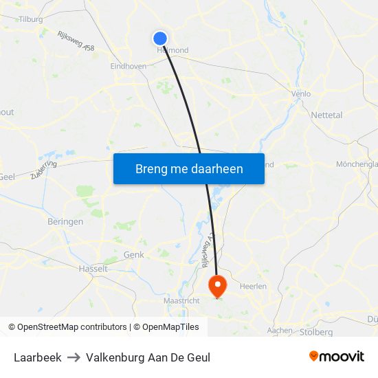 Laarbeek to Valkenburg Aan De Geul map