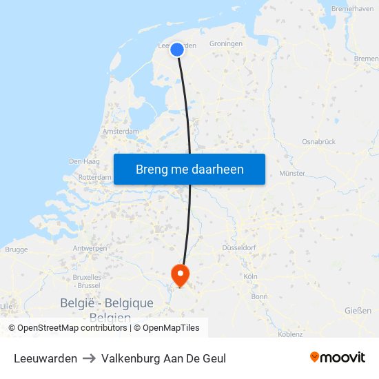 Leeuwarden to Valkenburg Aan De Geul map