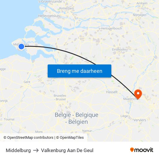 Middelburg to Valkenburg Aan De Geul map